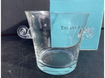 Vintage Tiffany & Co. Crystal Ice Bucket With Scrolled Handle- Titled 'cuvee Dom Perignon' With Box