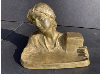 Very Fine Antique PETER TERESCHUCK Bronze Art Nouveau Figural Inkwell- Well Listed AUSTRIAN SCULPTOR