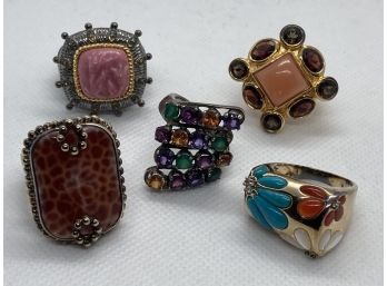 STUNNING Grouping Of 5 Signed STERLING SILVER Rings- Includes A ROBERT MANSE!