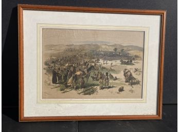Large Antique W A ROGERS For Harper's Weekly Hand Colored Engraving Of A Native American Encampment
