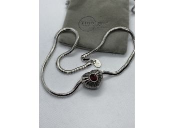 Stunning Signed Designer JUDITH JACK Sterling Silver Garnet Marcasite Heart Pendant Necklace