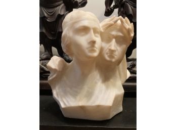 Very Fine Antique Italian Late 19th Century Carved Marble Sculpture Of Dante Alighiere And His Beatrice