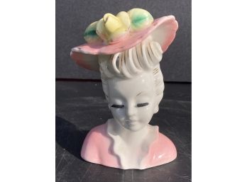 Antique Art Deco 'lady Head' Vase- Figural Bust Of A Lovely Maiden With Hat
