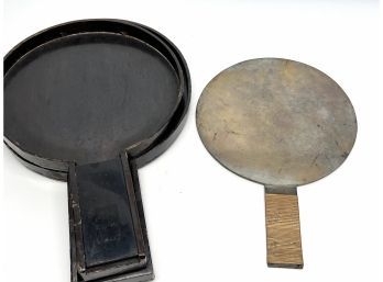 Antique Japanese Bronze Hand Mirror With Case