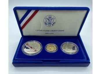 1986 United States Liberty Coin Set - $5 Gold Coin - Silver Dollar - Silver Half Dollar & COA