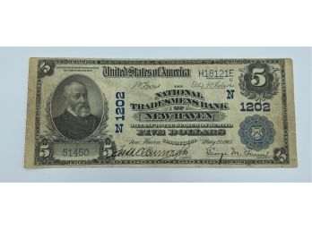 1905 National Tradesmens Bank New Haven CT $5 Bill # 1202
