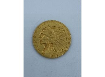 1914 GOLD USA $5 DOLLAR INDIAN HEAD HALF EAGLE COIN SCARCE DATE