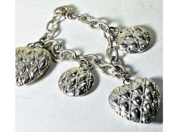 Contemporary All Sterling Silver 925 Heart Shaped Charm Bracelet