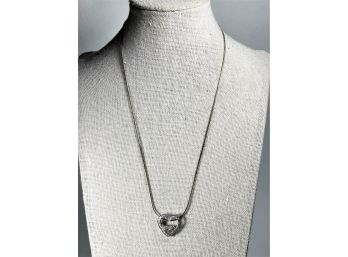 Fine Sterling Silver White Stone Heart Shaped Pendant Chain Necklaceq