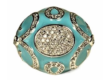 Large Contemporary Sterling Silver Dome Shaped Ring With Enamel & CZ Stones