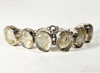 Fine 925 Sterling Silver Round Polished Crystal Stone Bracelet