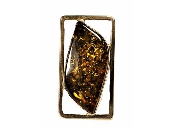Large Modernist Sterling Silver Genuine Amber Stone Ring