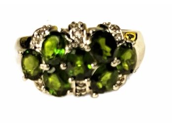 Sterling Silver Ladies Ring With Green And White Stones About Size 6 To 7