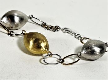 Fine Lightweight Sterling Silver Linked Bracelet W Oval Sterling Beads
