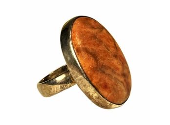 Contemporary Sterling Silver Orange Colored Stone Ring