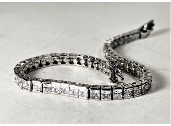 Elegant Sterling Silver Princess Cut CZ Stones Tennis Bracelet