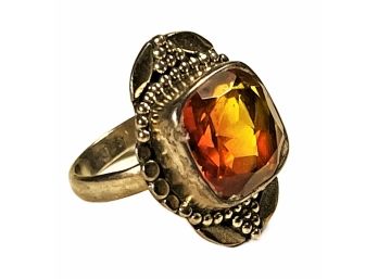 Beautiful Sterling Silver Ladies Ring About Size 7 Orange Gemstone