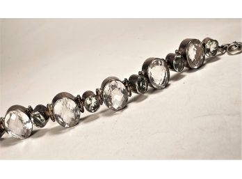Fine Modern Sterling Silver Rock Crystal Quartz Link Bracelet Nice And Heavy 925
