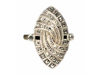 Fine Contemporary Sterling Silver Ladies Ring With Marcasites