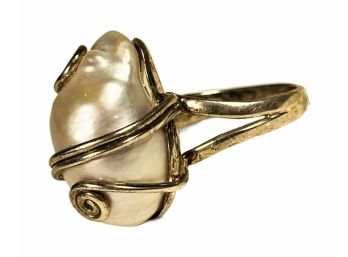 Large Genuine Baroque Pearl Ladies Ring Sterling Silver About Size 7