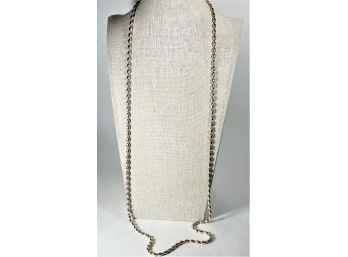 Fine And Heavy Sterling Silver Oval Beaded Linked Necklace Chain 36'