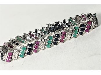 Genuine Gemstone Bracelet Sterling Silver Sapphire Ruby Emerald