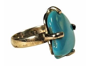 Large Sterling Silver Contemporary Ring With Large Turquoise Stone About Size 6 To 7