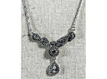 Fine Sterling Silver CZ Fancy Necklace W Drop Pendant