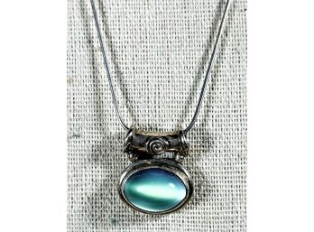 Signed SAJEN Sterling Silver Necklace Chain Pendant W Blue Stone