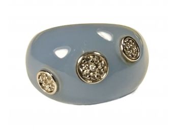 Large Sterling Silver Blue Enamel White Stones Contemporary Ring About Size 7