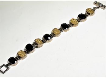 Large Black Onyx And Fools Gold Link Bracelet