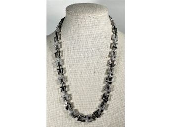 Super Quality Sterling Silver 925 Necklace Geometric Links W White Charcoal Stones