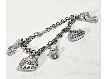Fine Contemporary Sterling Silver CZ Stone Shoe Charm Bracelet