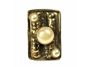 Large Sterling Silver & Genuine Pearl Ladies Ring Size 7