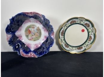 A HANDPAINTED LIMOGE PLATE AND A BAVARIAN TRANSFERWARE CENTERBOWL