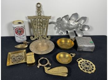 SILVERPLATED BOX MARKED JB AND MISCELLANEOUS BRASSWARE