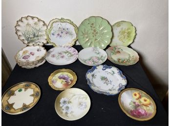 SEVENTEEN PIECES OF HAND PAINTED PORCELAIN
