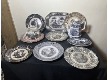 ELEVEN PIECES 19TH CENTURY STAFFORDSHIRE, MOSTLY MULBERRY