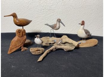 SIX CARVED AND PAINTED SHOREBIRDS