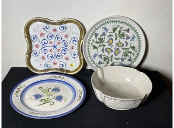 A HP LIMOGES TRAY, A STENGL TRAY, A BOTANIC GARDEN TRAY, AND AN AS IS LENNOX BOWL