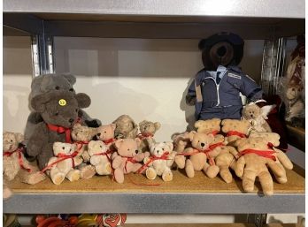 COLLECTION OF 25 TEDDY BEARS, VARIOUS SIZES, VINTAGES, AND MAKERS