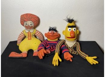 BERT AND ERNIE VINTAGE PUPPETS AND AN OLDER RONALD MCDONALD
