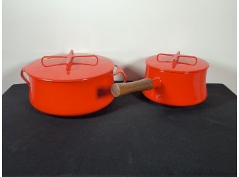 TWO PIECES DANSK RED ENAMELED COOKWARE