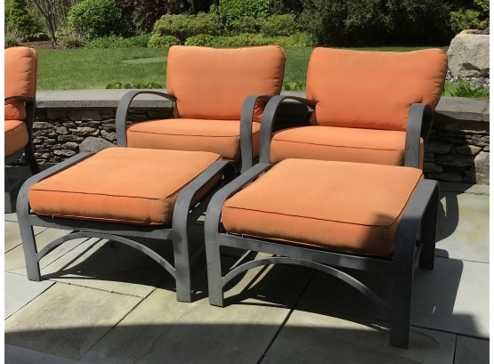 Two Restoration Hardware Outdoor Chairs & Ottomans