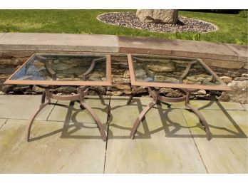 Two Restoration Hardware Outdoor Glass Sidetables