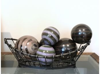 Metal Basket With Decorative Glass Balls