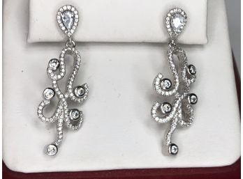 Fabulous Brand New 925 / Sterling Silver Chandelier Earrings With Sparkling White Topaz - Great Gift Idea