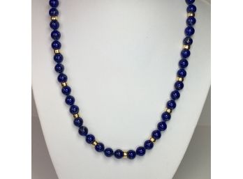 Fabulous Vintage 18' Lapis Lazuli Necklace With I THINK Gold Clasp And Beads - Beautiful Quality - Fantastic