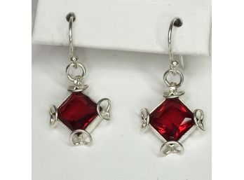 Lovley Brand New 925 / Sterling Silver Earrings With Garnet - Never Worn - Would Make Great Gift Idea !