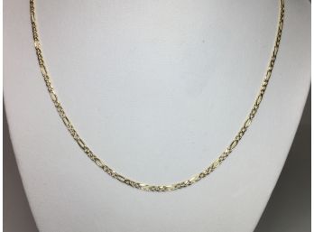Very Nice Unisex 925 / Sterling Silver Figaro Style Necklace With 14K Gold Overlay - Diamond Cut Pattern